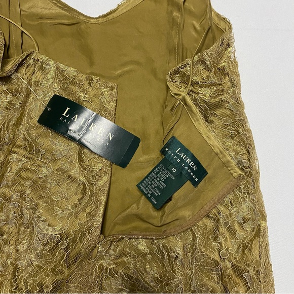 Ralph Lauren Spaghetti Strap Vintage Gold Lace Mini Dress New With Tags Size 10 - Picture 4 of 6